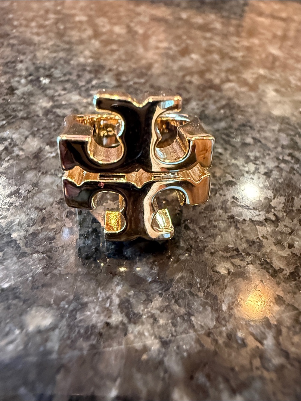 Tory Burch Gold Double-T Logo Statement Ring